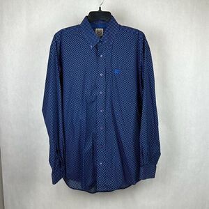 Cinch Button Down Shirt Sz Medium Long Sleeve Blue Red Graphic Pattern